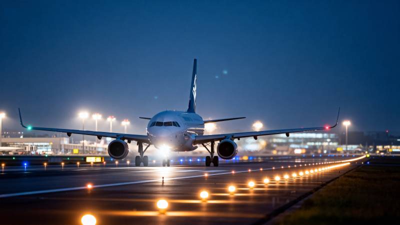 夜航飞机准备起飞图片