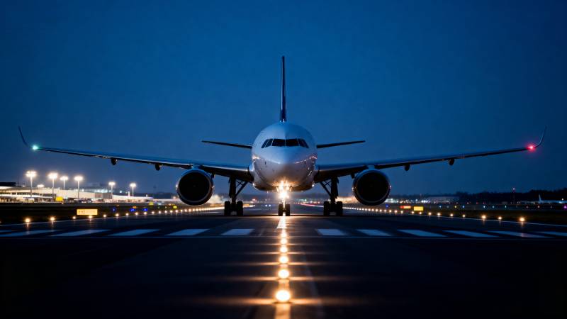夜航飞机准备起飞图片