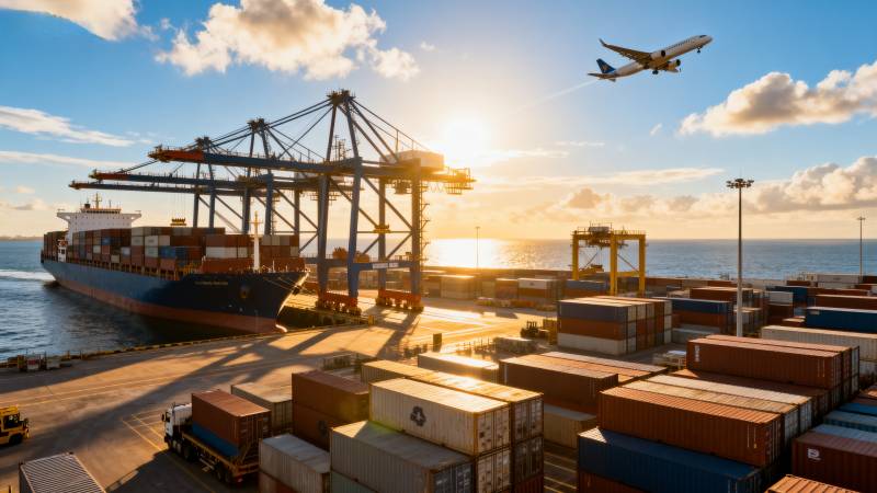 港口繁忙运输景象图片