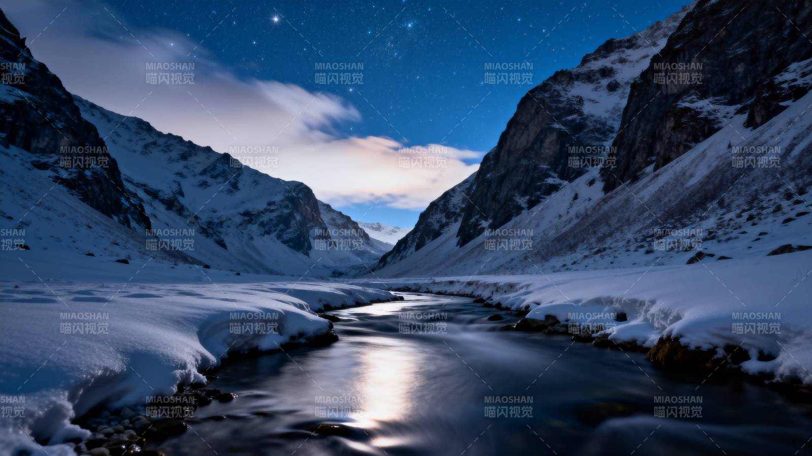 雪谷夜河星辉图片