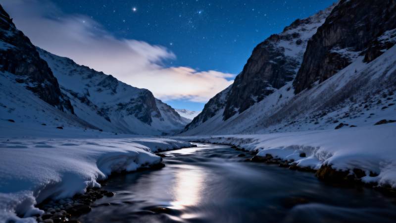 雪谷夜河星辉图片