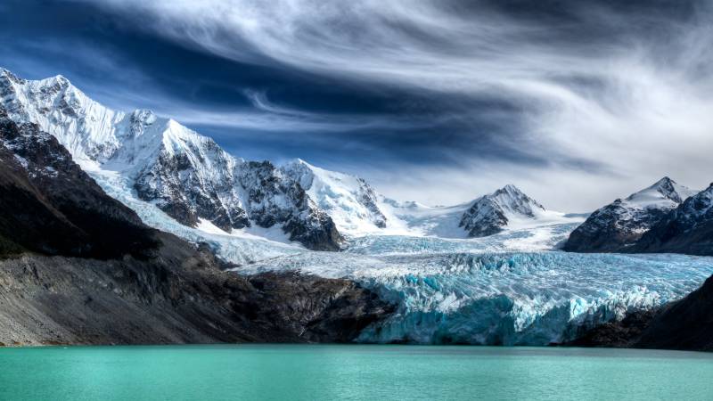 冰川湖畔雪山美景图片