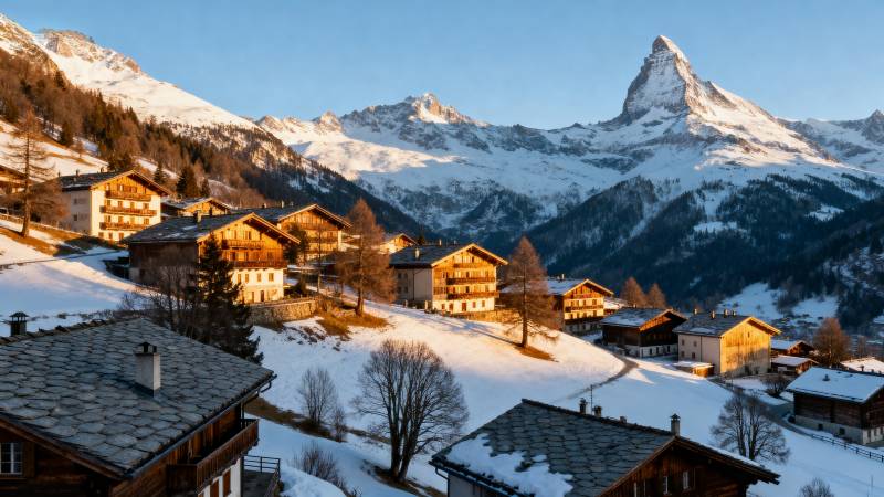 雪岭山村风光图片