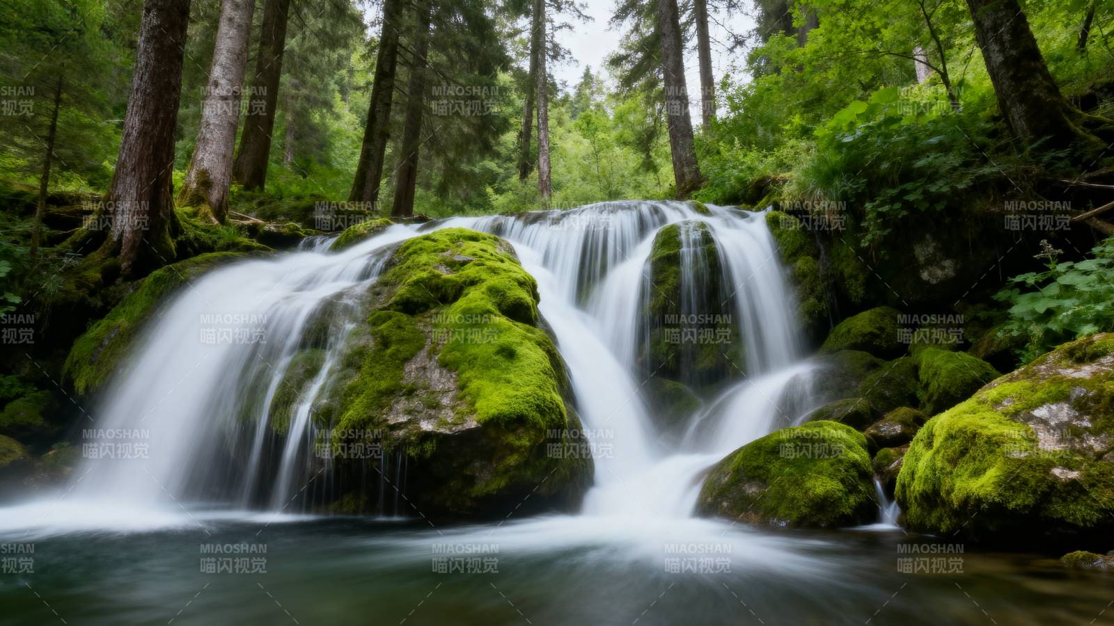 森林瀑布潺潺流图片