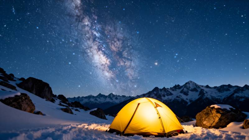 雪夜星空露营图片