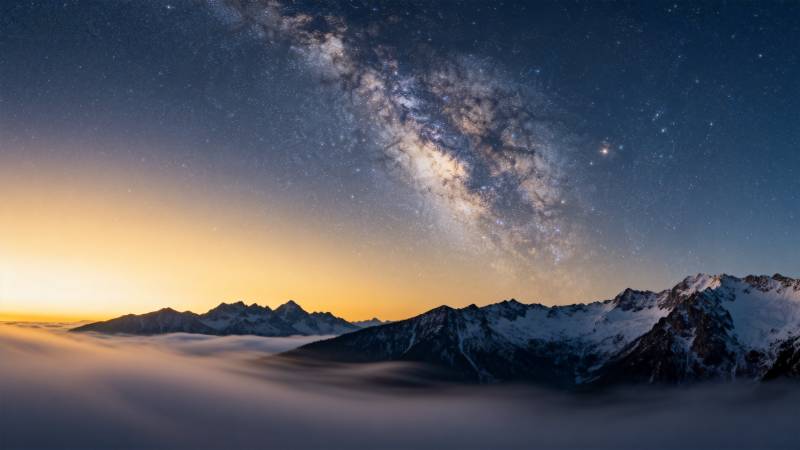 银河映雪山图片