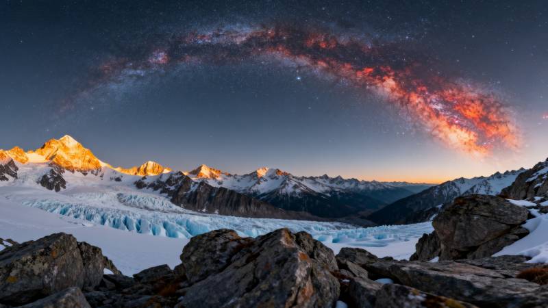 星河映雪山图片