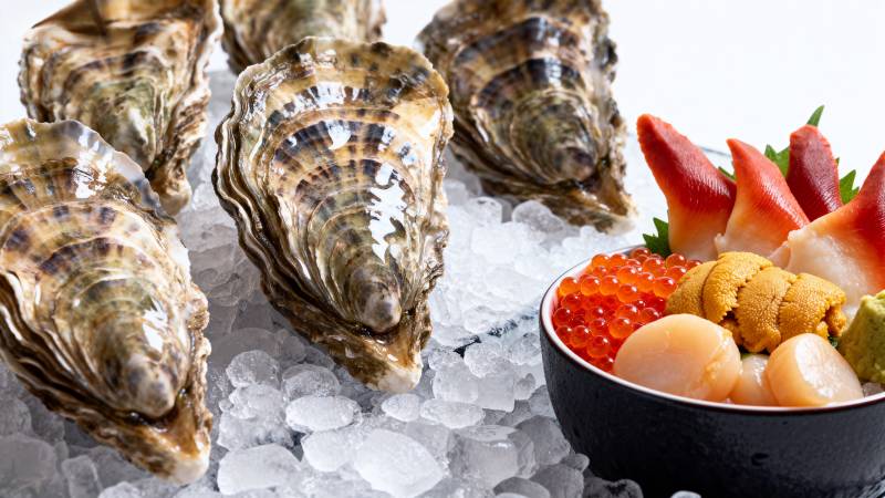 生蚝与刺身拼盘图片