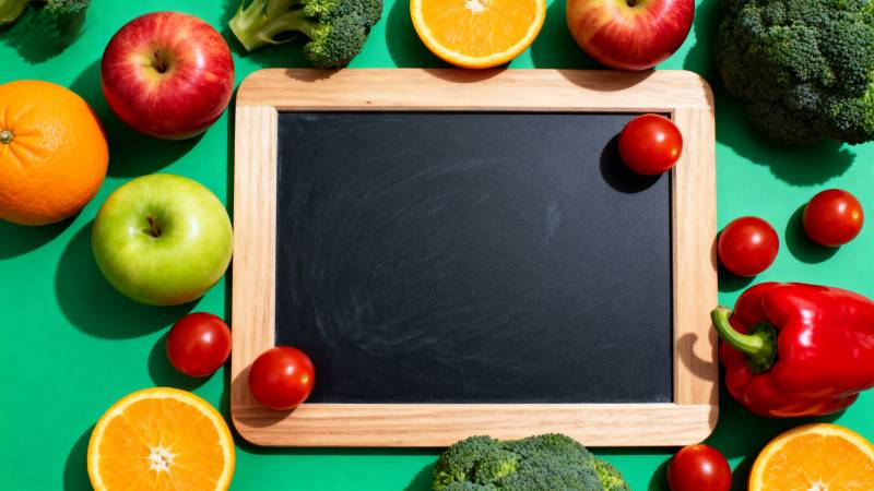 健康食材环绕黑板图片