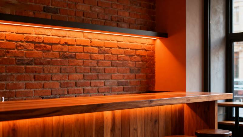 砖墙吧台暖光氛围图片