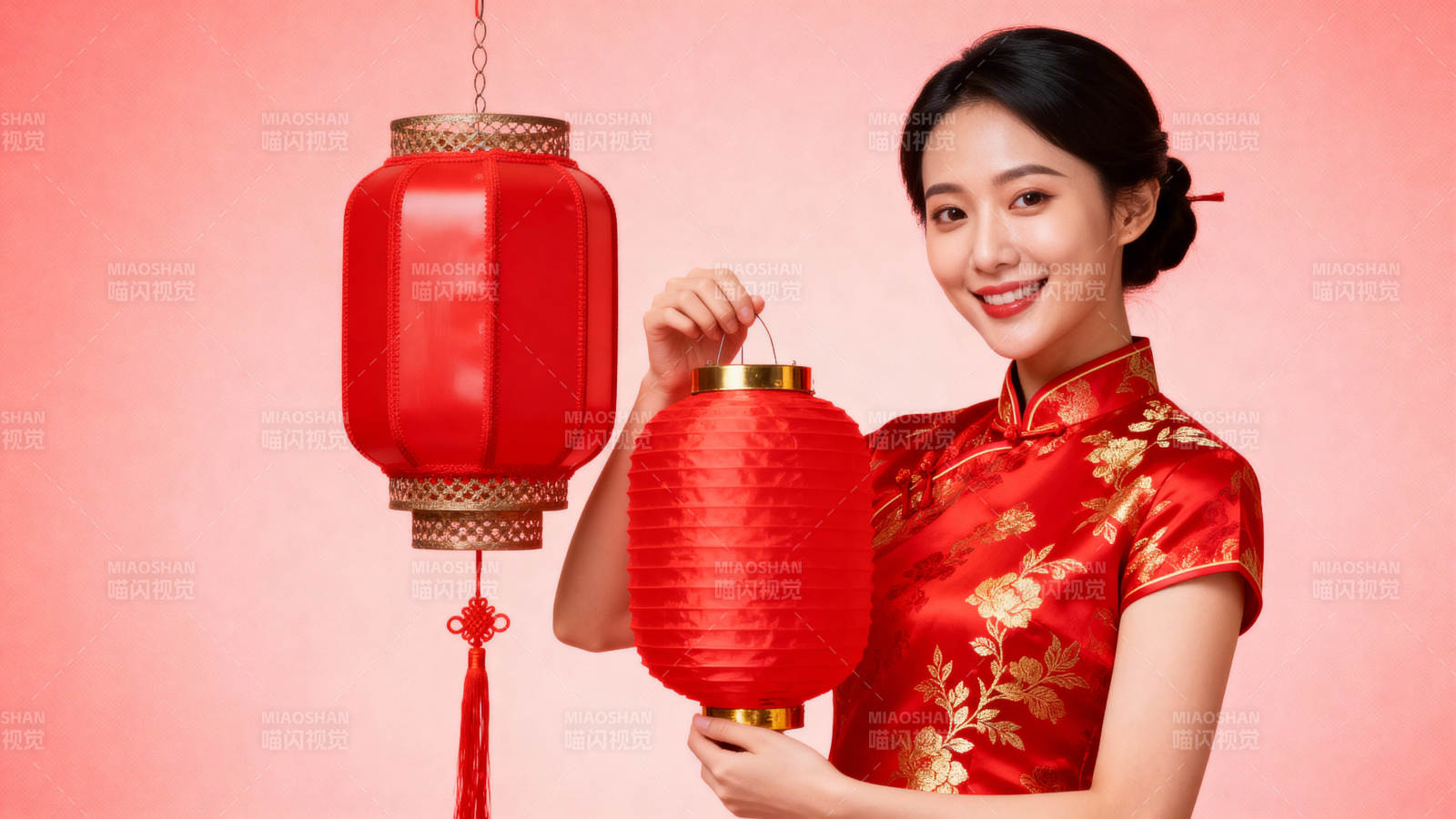 红灯映笑颜图片