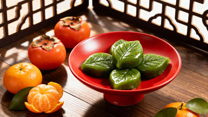 青团与柿子橙香图片