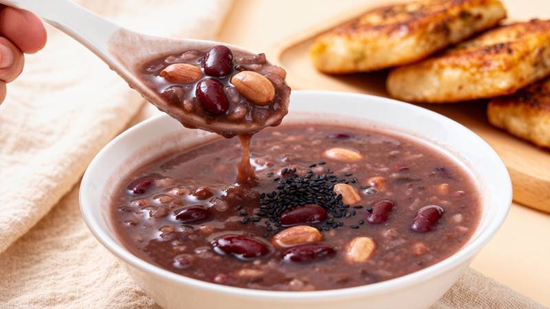 红豆汤配煎饼图片