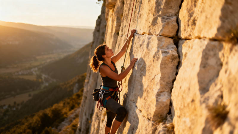 攀岩者征服峭壁图片