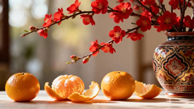 橙花映春景图片