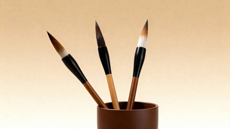 三支毛笔静立杯中图片