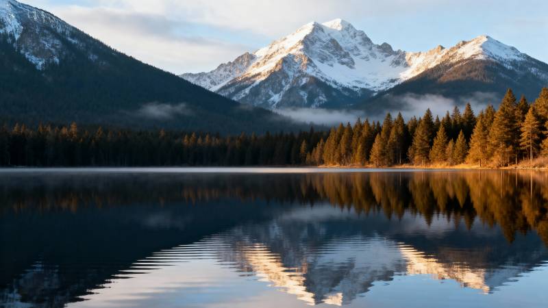 雪山湖镜 静谧如画图片