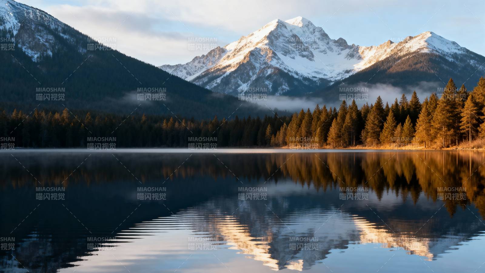 雪山湖镜 静谧如画图片