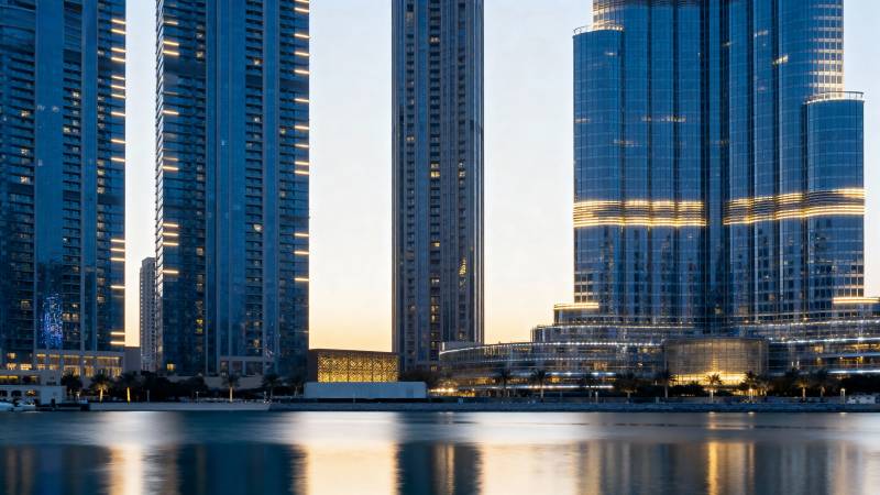 城市夜景倒影图片