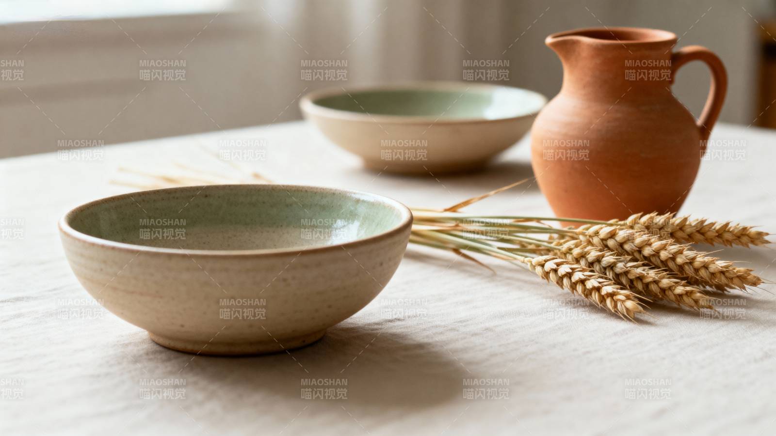 陶碗麦穗静物图片