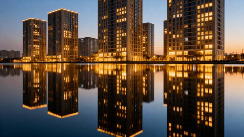 城市夜景倒影图片