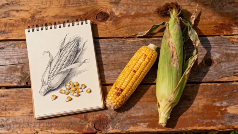 玉米写生与实物对比图片