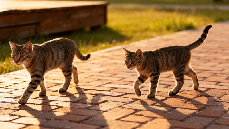 两只小猫在砖路上行走图片