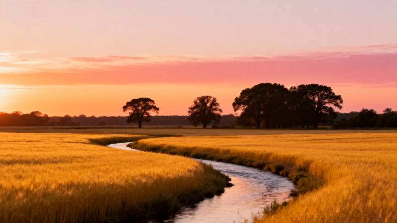 夕阳下的金色田野图片