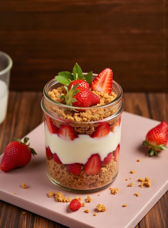 草莓酸奶杯甜点图片