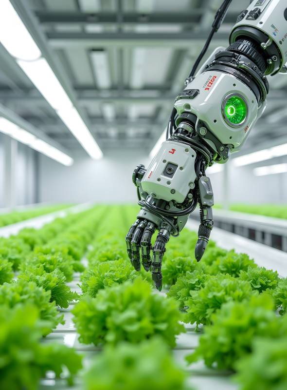 机器人在智能温室中照料蔬菜图片