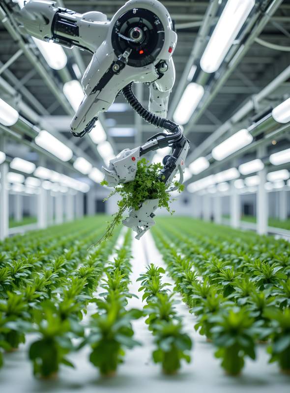 机器人在智能温室中照料植物图片