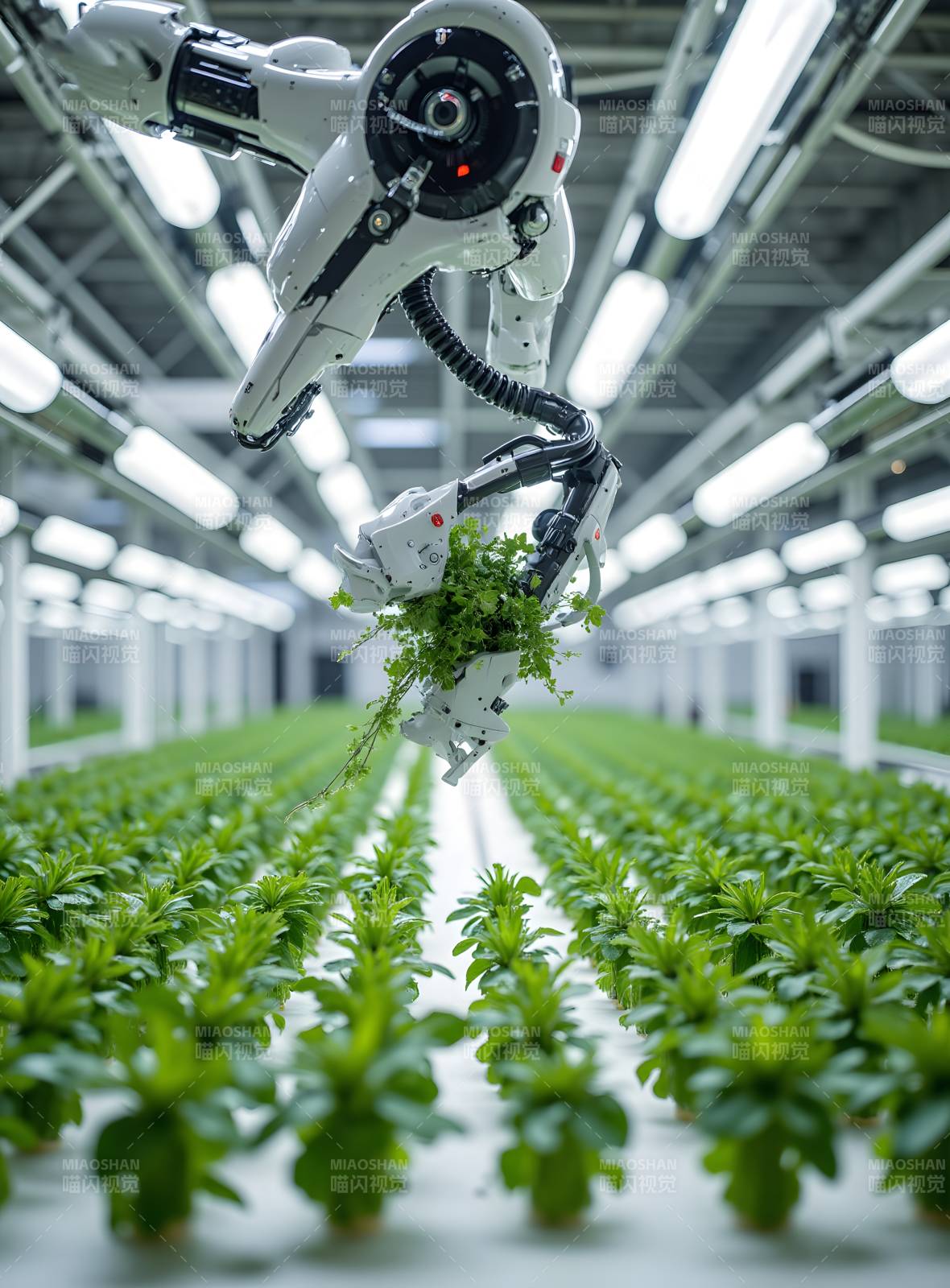 机器人在智能温室中照料植物图片