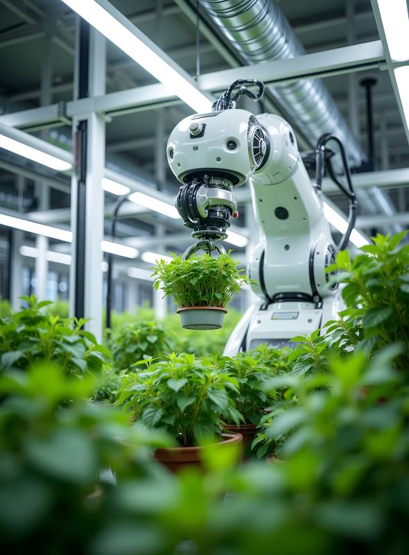 机器人在智能温室中照料植物图片