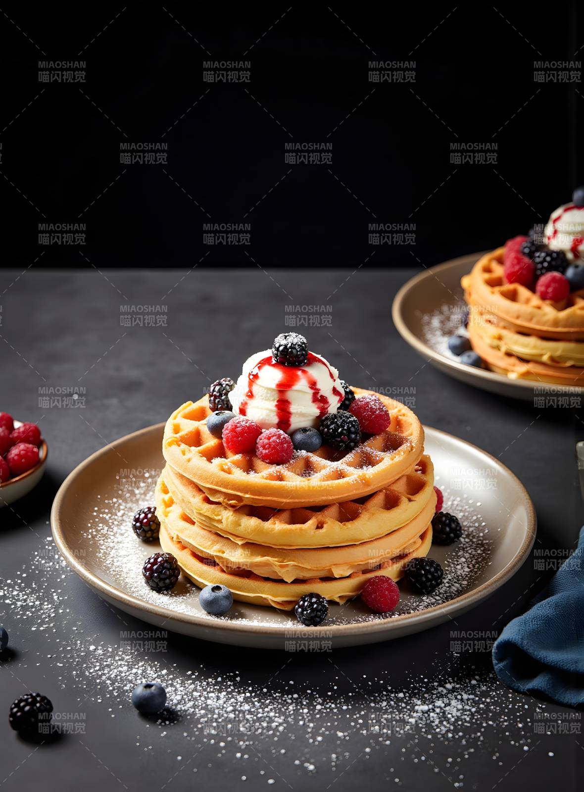 美味华夫饼配新鲜浆果图片