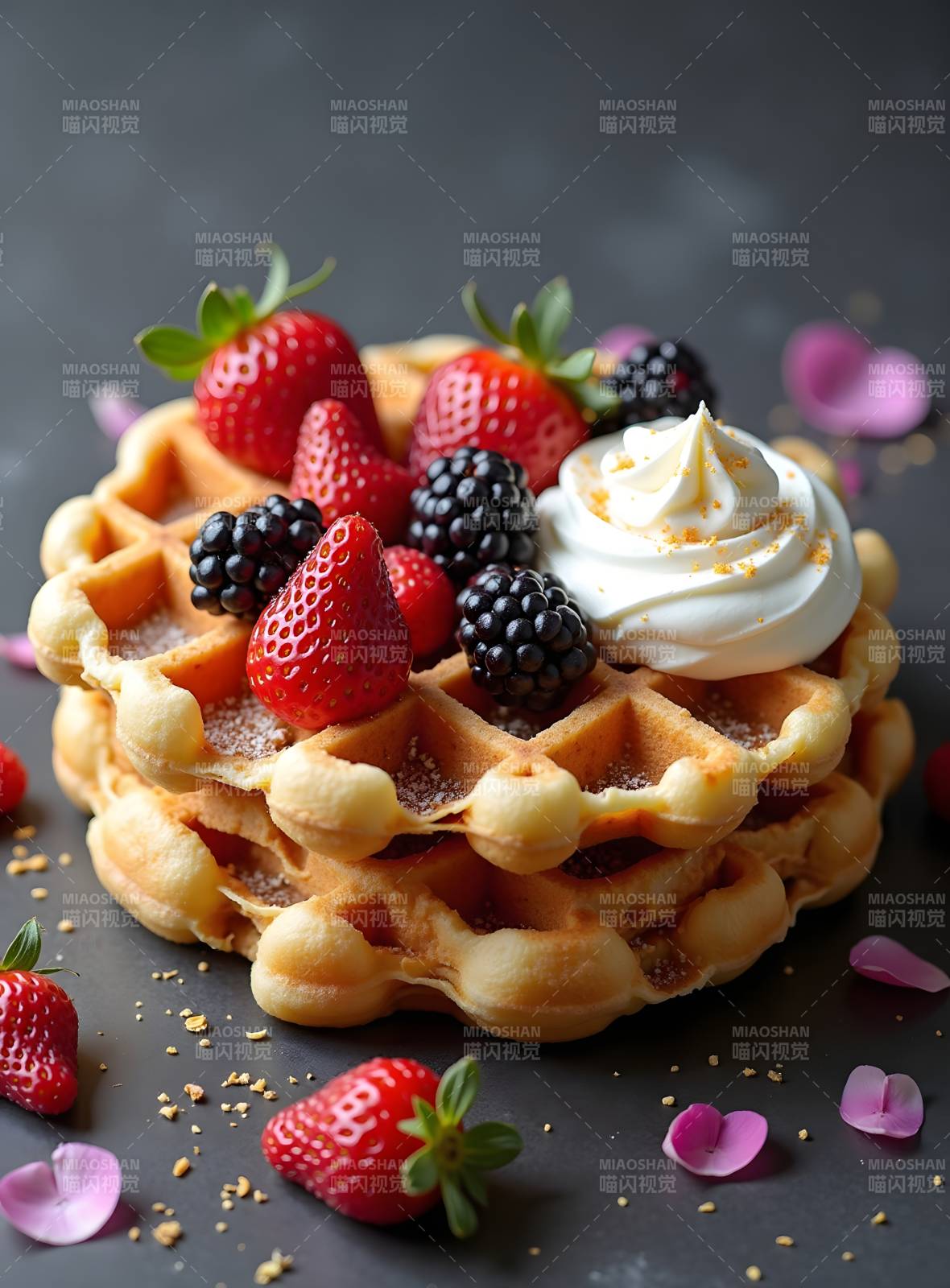 美味华夫饼配新鲜水果图片