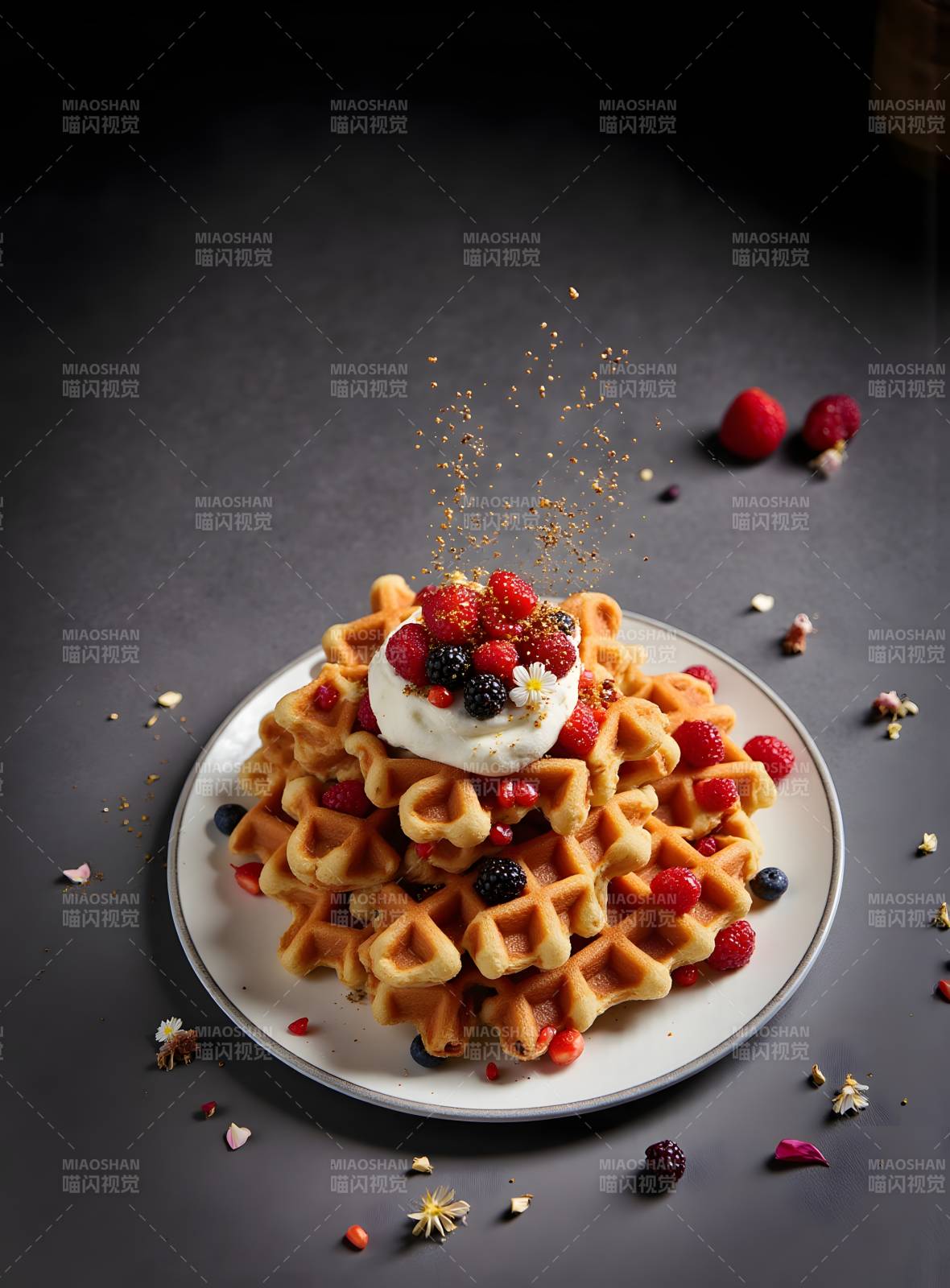 美味华夫饼配新鲜浆果图片