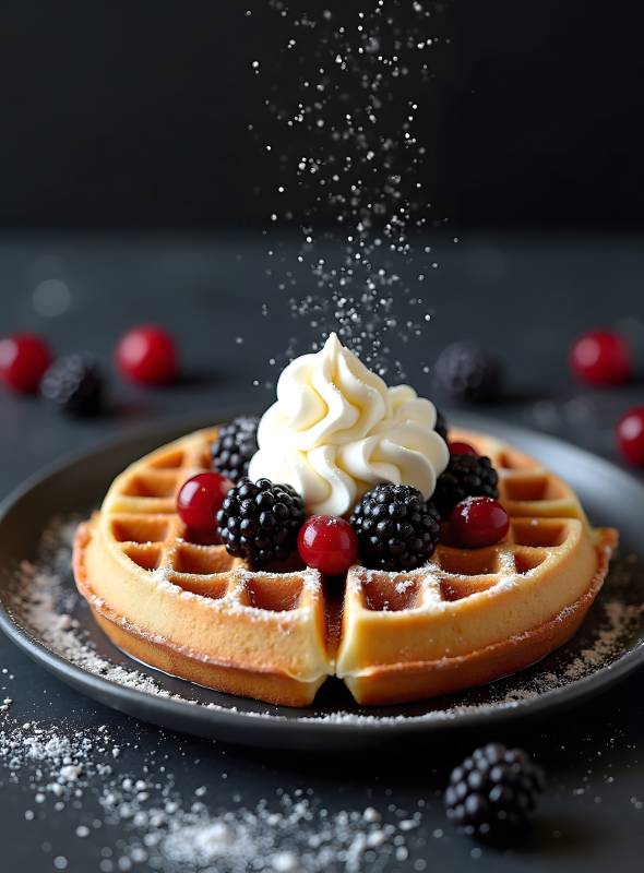 华夫饼撒糖粉配浆果图片