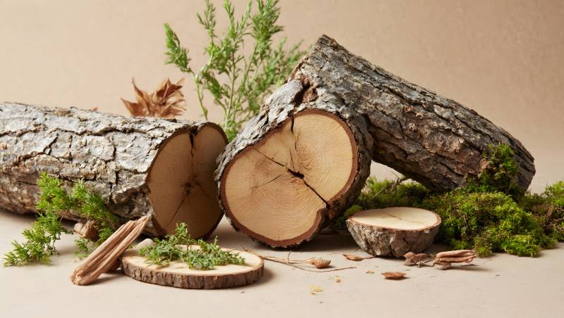 木桩与绿植静物图片