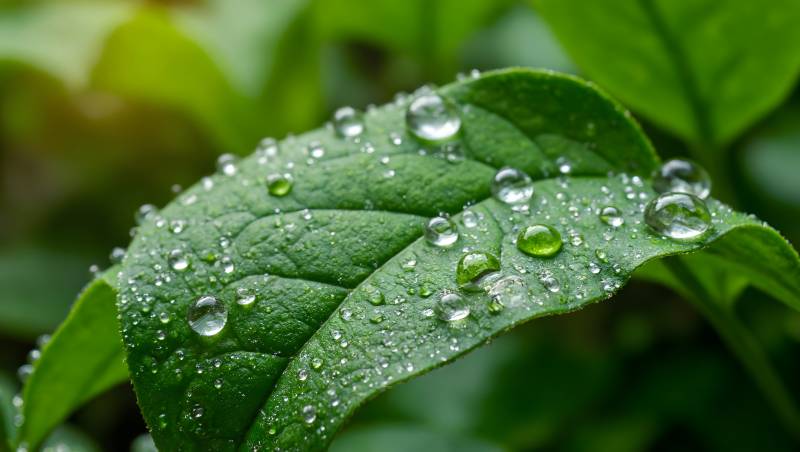 露珠点缀绿叶图片