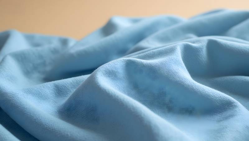 蓝色布料褶皱纹理特写图片