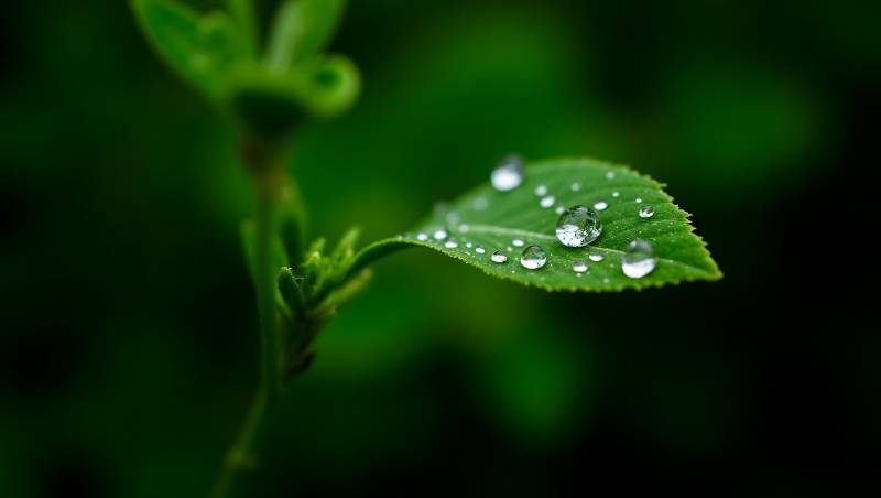 露珠轻缀绿叶图片