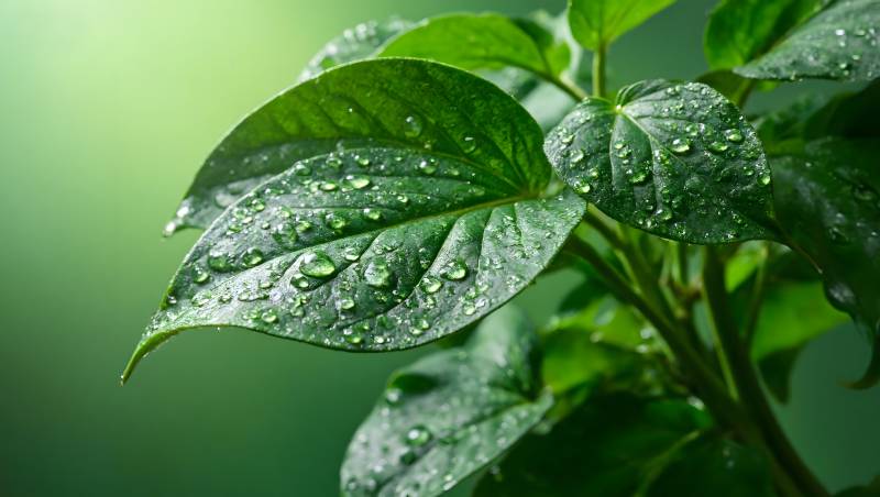 露珠点缀绿叶图片