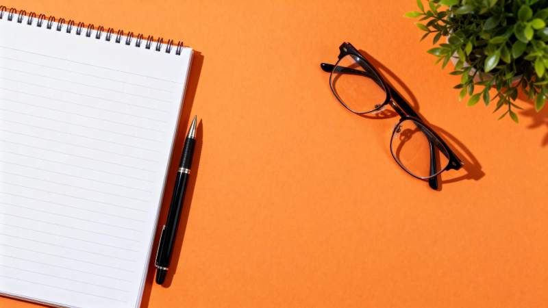 橙色桌面办公一角图片