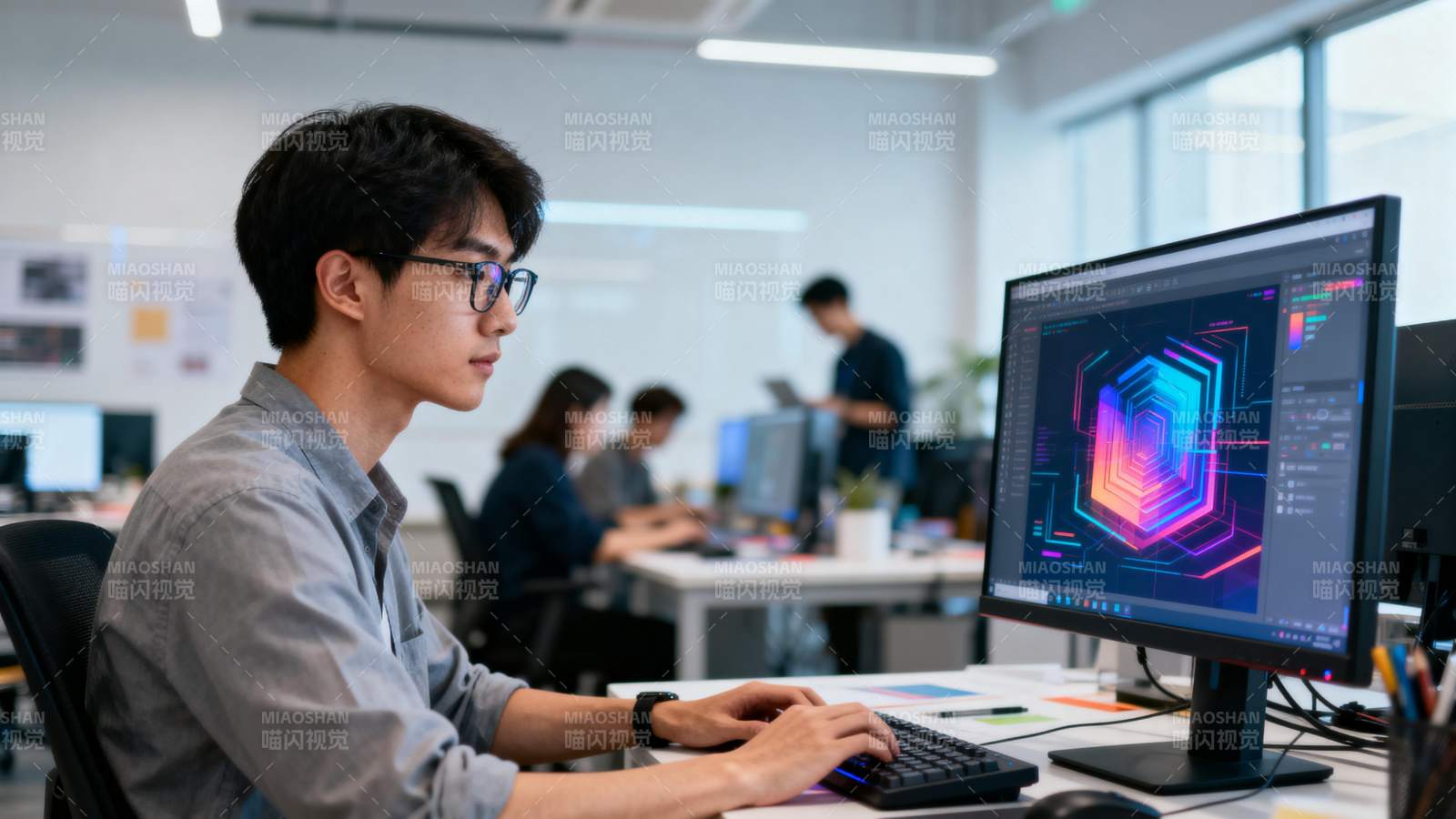 办公室程序员专注编码工作图片