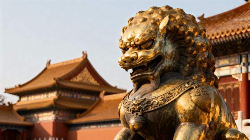 故宫铜狮守卫图片