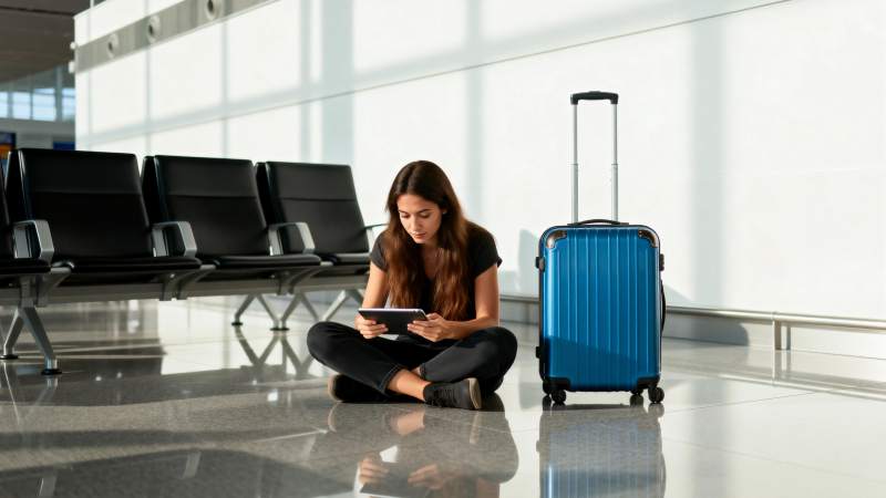 候机厅静坐女子图片