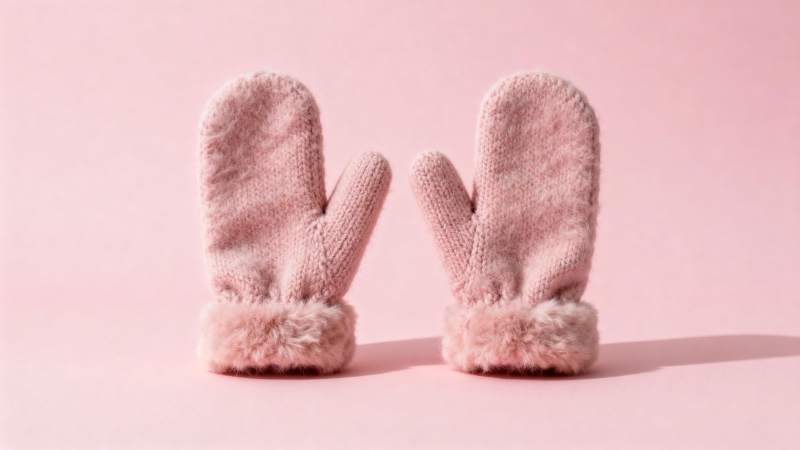 粉色毛线手套图片