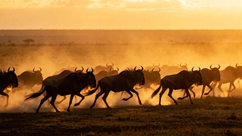 角马奔腾草原图片