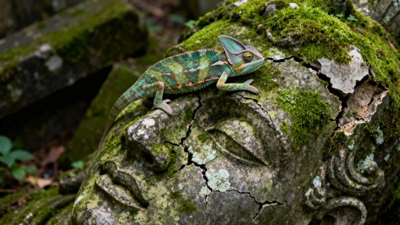 变色龙栖息石上图片