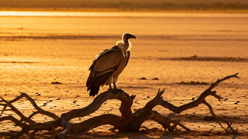 秃鹫栖息枯枝上图片